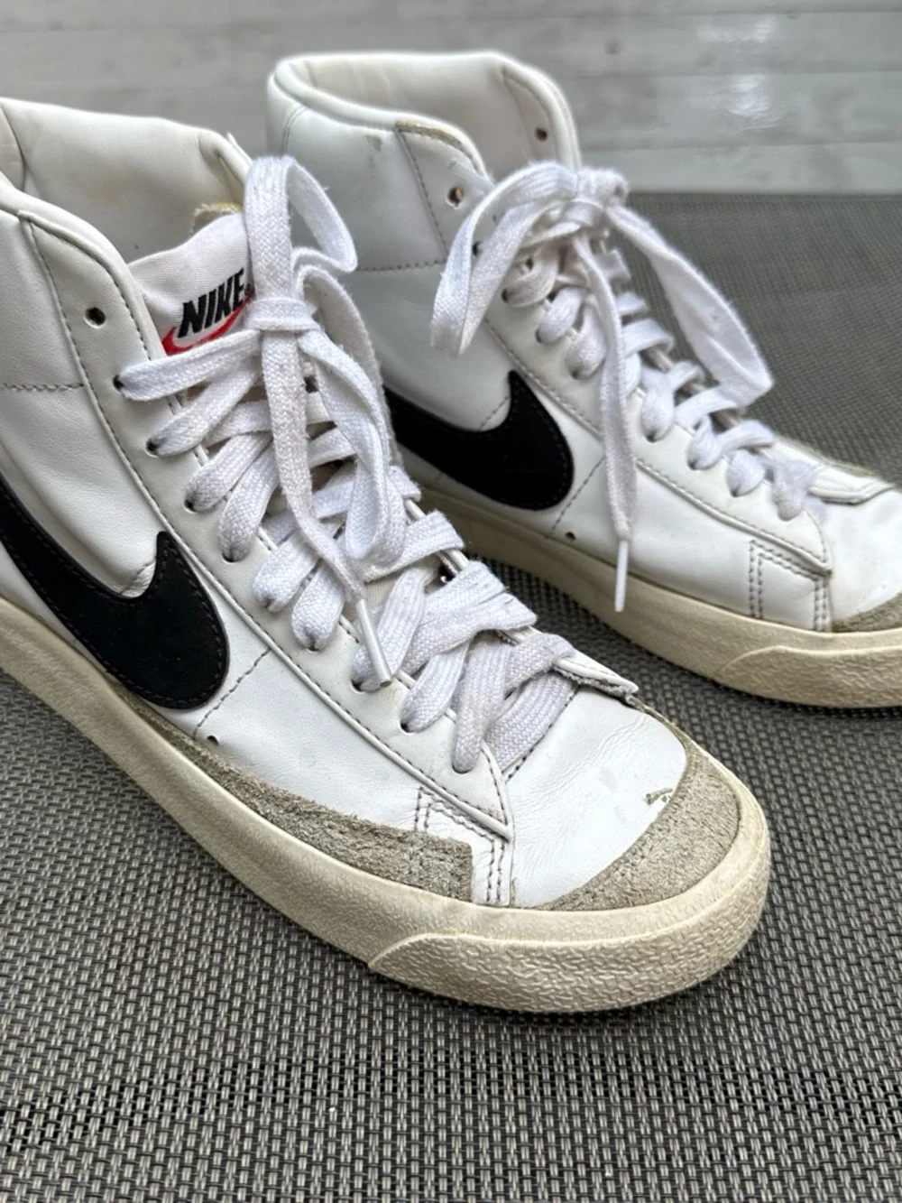Nike Women’s Blazer Mid’77 White and Black High-Top Sneakers with Suede Toe